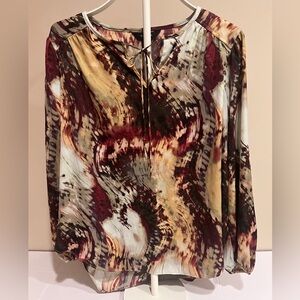 Simply Vera Wang Top Women’s Multicolor V-Neck Long Sleeve Blouse Wearable Art S